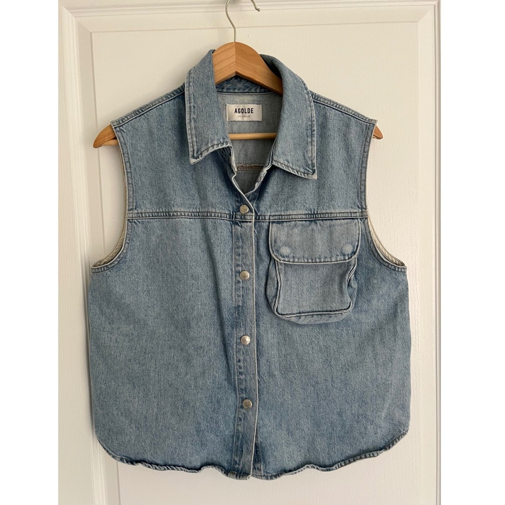 Agolde 100% Organic Cotton Womens Denim Vest Y2K Indie Sleaze Western Size M - Picture 3 of 14
